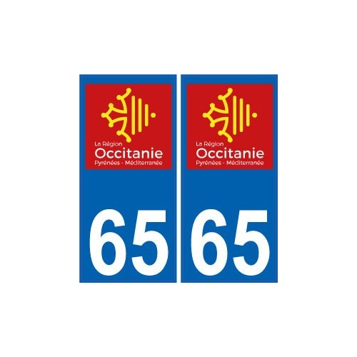 65 Hautes-Pyrénées autocollant plaque immatriculation auto département sticker Occitanie nouveau logo