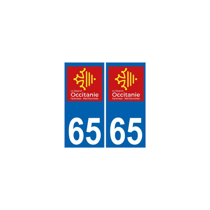 65 Hautes-Pyrénées autocollant plaque immatriculation auto département sticker Occitanie nouveau logo