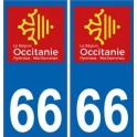 66 Pyrénées-Orientales autocollant plaque immatriculation auto département sticker Occitanie nouveau logo