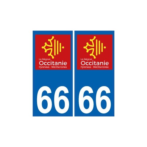 66 Pyrénées-Orientales autocollant plaque immatriculation auto département sticker Occitanie nouveau logo