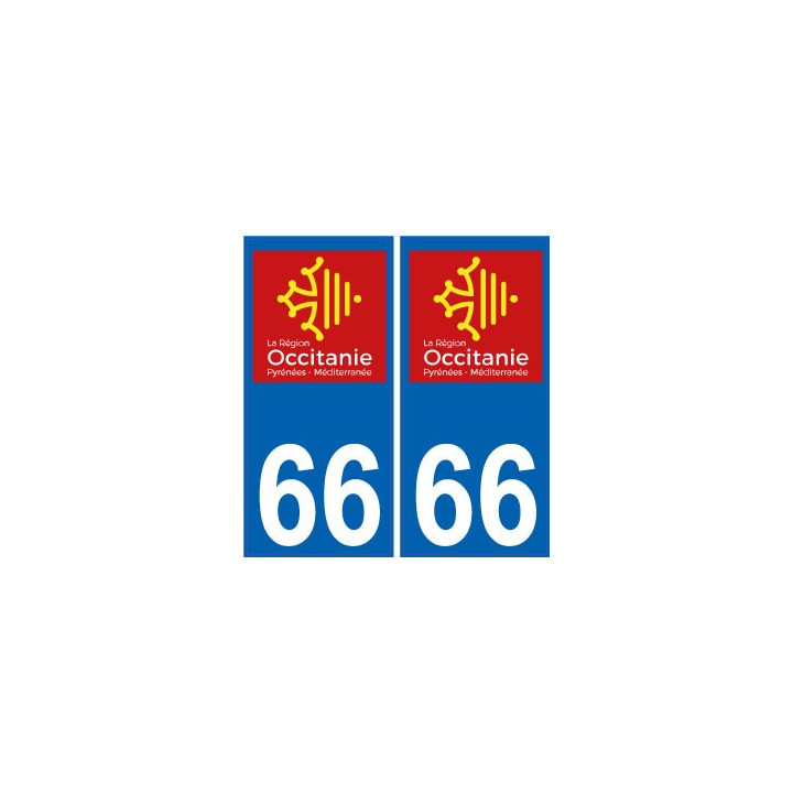 66 Pyrénées-Orientales autocollant plaque immatriculation auto département sticker Occitanie nouveau logo