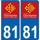 81 Tarn autocollant plaque immatriculation auto département sticker Occitanie nouveau logo