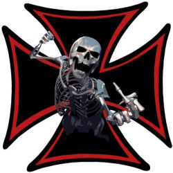 Autocollant squelette doigt honneur croix 8-4