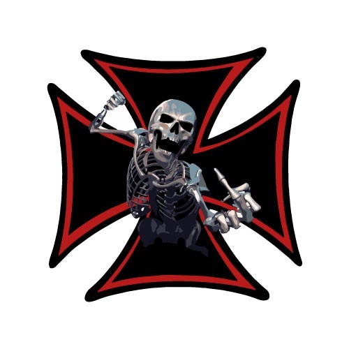 Autocollant squelette doigt honneur croix 8-4