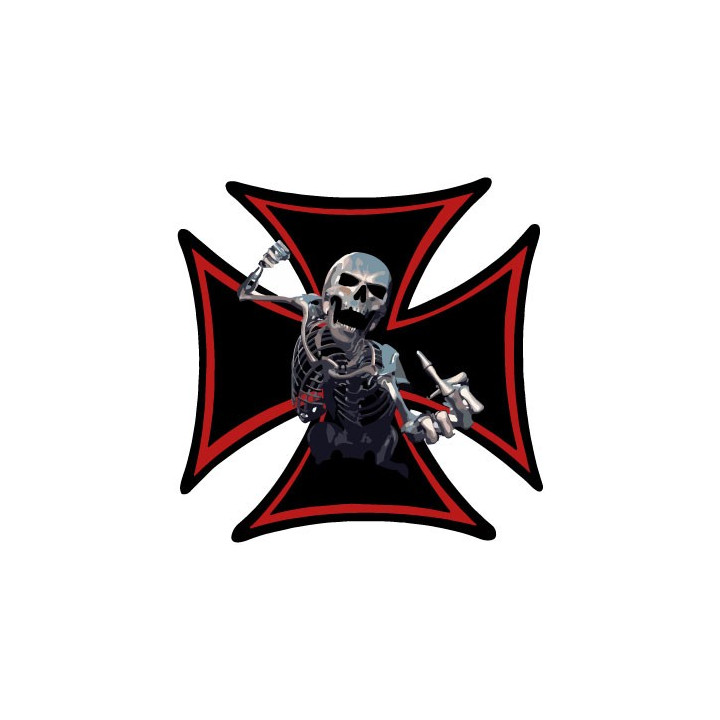 Autocollant squelette doigt honneur croix 8-4