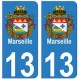 13 Marseille ville autocollant plaque