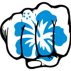 Main poing fleur hibiscus bleu autocollant sticker adhesif