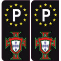 autocollant plaque immatriculation Portugal FPF F avec le P europe noir