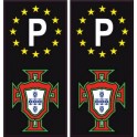 autocollant plaque immatriculation Portugal FPF F avec le P europe noir 2-3