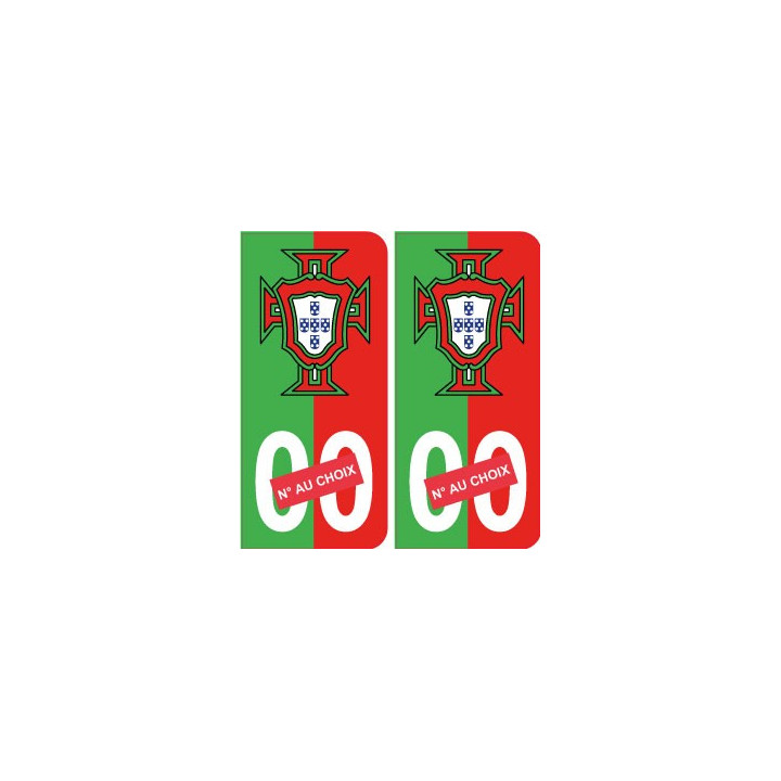 autocollant plaque immatriculation Portugal FPF F avec numéro au choix rouge et vert 
