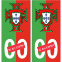 autocollant plaque immatriculation Portugal FPF F avec numéro au choix rouge et vert 