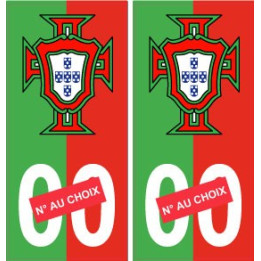 autocollant plaque immatriculation Portugal FPF F avec numéro au choix rouge et vert 