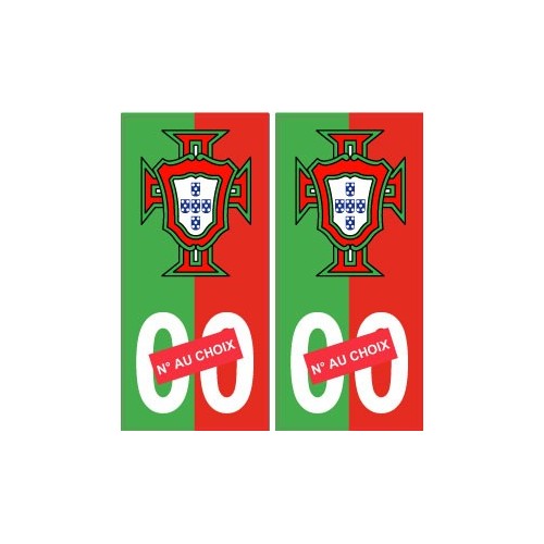 autocollant plaque immatriculation Portugal FPF F avec numéro au choix rouge et vert 