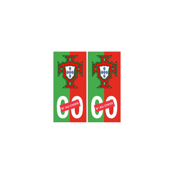 autocollant plaque immatriculation Portugal FPF F avec numéro au choix rouge et vert 