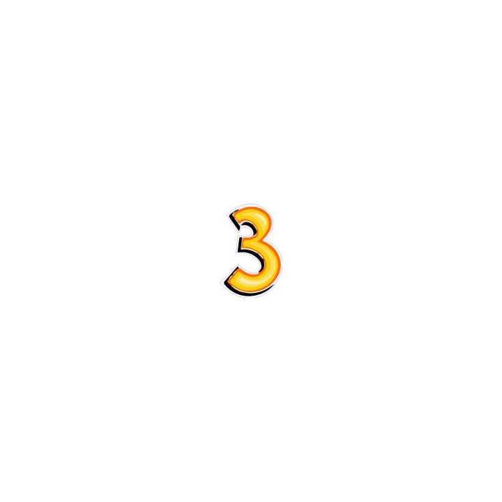 Chiffre 3 trois - autocollant sticker style tag jaune adhésif ref69