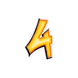 Chiffre 4 quatre - autocollant sticker style tag jaune adhésif ref69