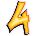 Chiffre 4 quatre - autocollant sticker style tag jaune adhésif ref69