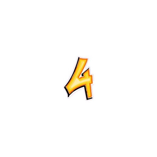 Chiffre 4 quatre - autocollant sticker style tag jaune adhésif ref69