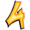 Chiffre 4 quatre - autocollant sticker style tag jaune adhésif ref69