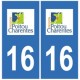 16 Charente autocollant plaque
