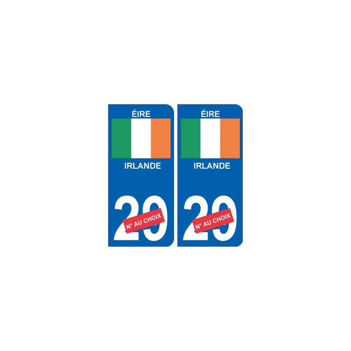 Irlande Éire sticker numéro département au choix autocollant plaque immatriculation auto