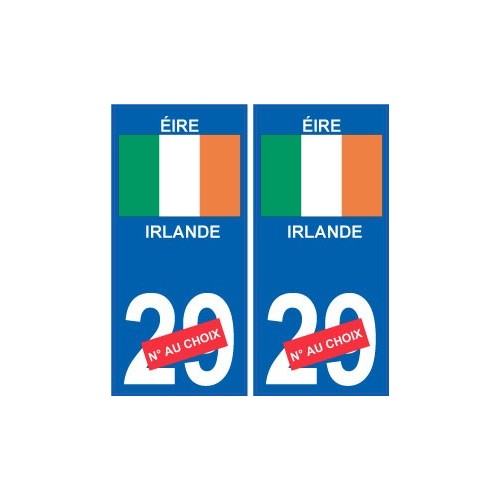 Irlande Éire sticker numéro département au choix autocollant plaque immatriculation auto