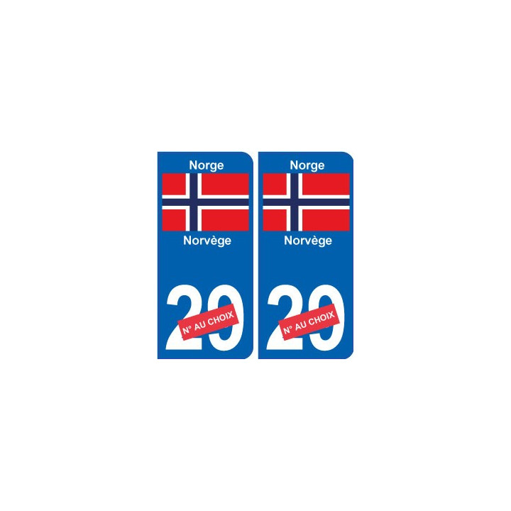 Norvège Norge sticker numéro département au choix autocollant plaque immatriculation auto