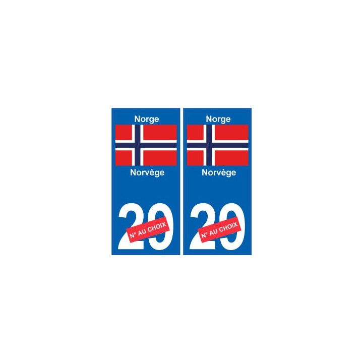 Norvège Norge sticker numéro département au choix autocollant plaque immatriculation auto