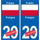 Pologne Polska sticker numéro département au choix autocollant plaque immatriculation auto