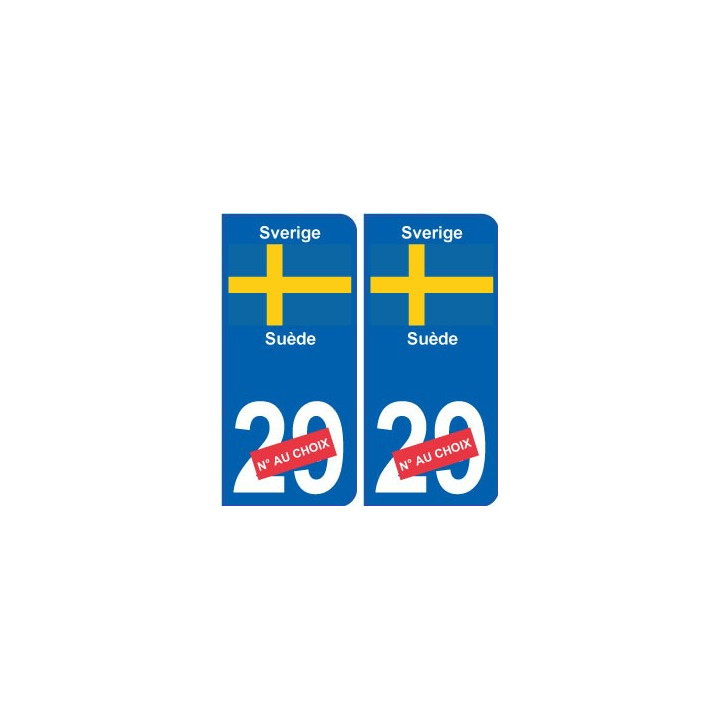 Suède Sverige sticker numéro département au choix autocollant plaque immatriculation auto
