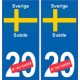 Suède Sverige sticker numéro département au choix autocollant plaque immatriculation auto