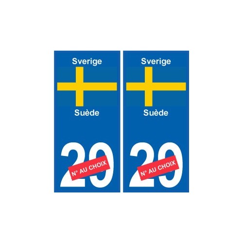 Suède Sverige sticker numéro département au choix autocollant plaque immatriculation auto