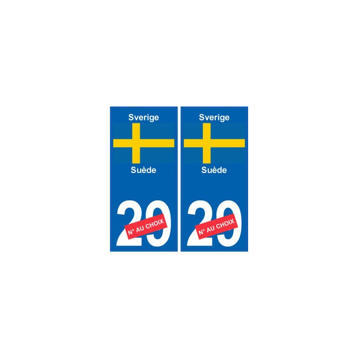 Suède Sverige sticker numéro département au choix autocollant plaque immatriculation auto