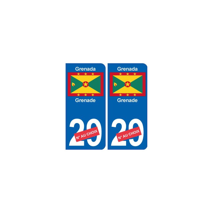 Grenade Grenada sticker numéro département au choix autocollant plaque immatriculation auto