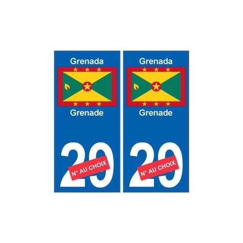 Grenade Grenada sticker numéro département au choix autocollant plaque immatriculation auto