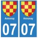 07 Annonay ville autocollant plaque