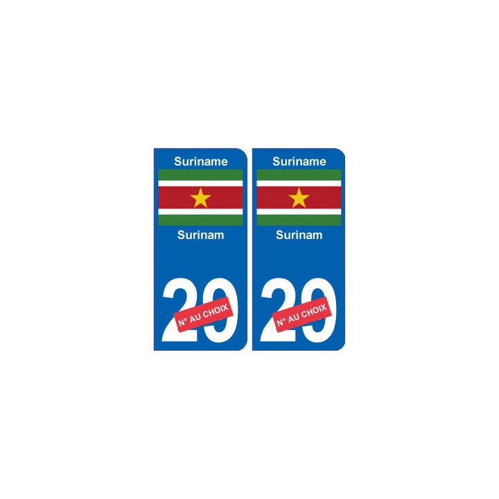 Surinam Suriname sticker numéro département au choix autocollant plaque immatriculation auto