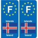 F Europe Islande Iceland autocollant plaque