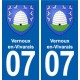 07 de Vernoux-en-Vivarais escudo de armas de la ciudad de etiqueta, placa de la etiqueta engomada