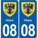 08 Attigny escudo de armas de la ciudad de etiqueta, placa de la etiqueta engomada