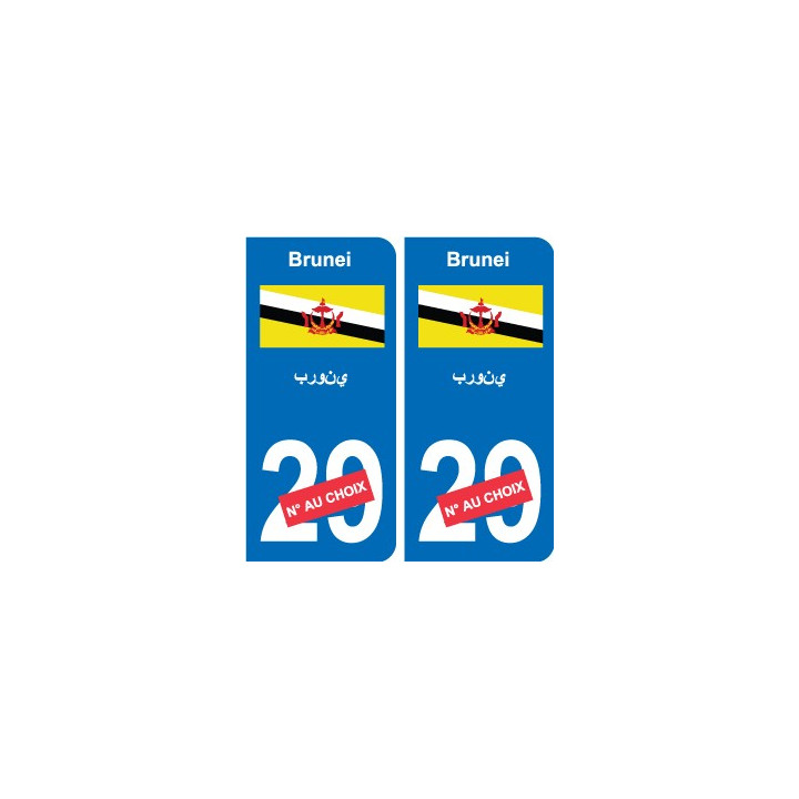 Autocollant Brunei بروني sticker numéro département au choix plaque immatriculation auto