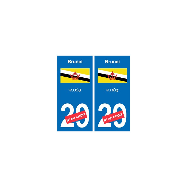 Autocollant Brunei بروني sticker numéro département au choix plaque immatriculation auto