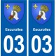 03 Escurolles escudo de armas de la ciudad de etiqueta, placa de la etiqueta engomada