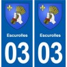 03 Escurolles escudo de armas de la ciudad de etiqueta, placa de la etiqueta engomada