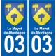 03 Le Mayet-de-Montagne escudo de armas de la ciudad de etiqueta, placa de la etiqueta engomada