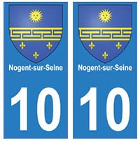 2 Stickers autocollant plaque immatriculation Ville 10 Nogent sur Seine 