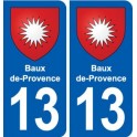 13 de les Baux-de-Provence, el escudo de armas de la ciudad de etiqueta, placa de la etiqueta engomada