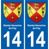 14 Sainte-Honorine-du-Fay escudo de armas de la ciudad de etiqueta, placa de la etiqueta engomada