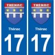 17 Thénac escudo de armas de la ciudad de etiqueta, placa de la etiqueta engomada
