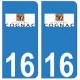 16 Cognac ville autocollant plaque